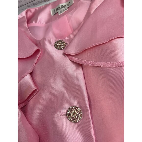 Satin Jacket 22W Pink Barbie Evening Fancy Ruffle Collar Crystal Sequins Closure - Picture 11 of 15